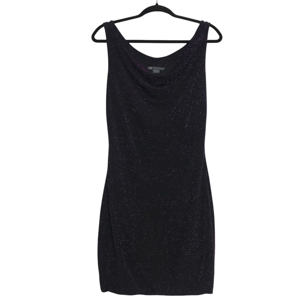 Armani Exchange Black Purple Glittery Cowl Sleeveless Dress Sz XS Whimsigoth
